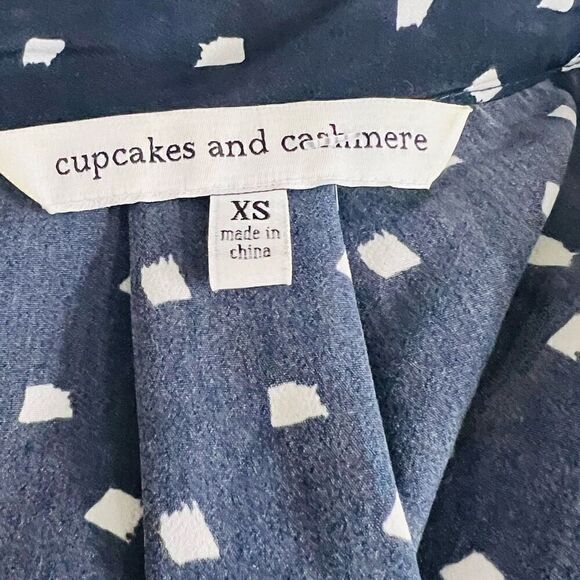 Cupcakes And Cashmere Womens Blue Cream High Low Split Neck Shift Dress Size XS - Picture 6 of 9
